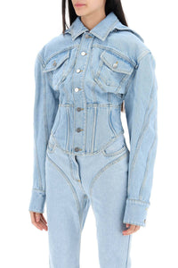 LIGHT BLUE CORSETED DENIM JACKET