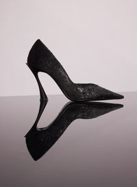 BLACK LEATHER FAUX FUR GLITTERED FANG 95 PUMP
