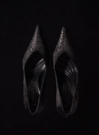 BLACK LEATHER FAUX FUR GLITTERED FANG 95 PUMP