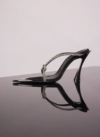 BLACK AND CRYSTAL KNOTTED FANG 95 SANDALS