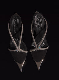 BLACK AND CRYSTAL KNOTTED FANG 95 SANDALS