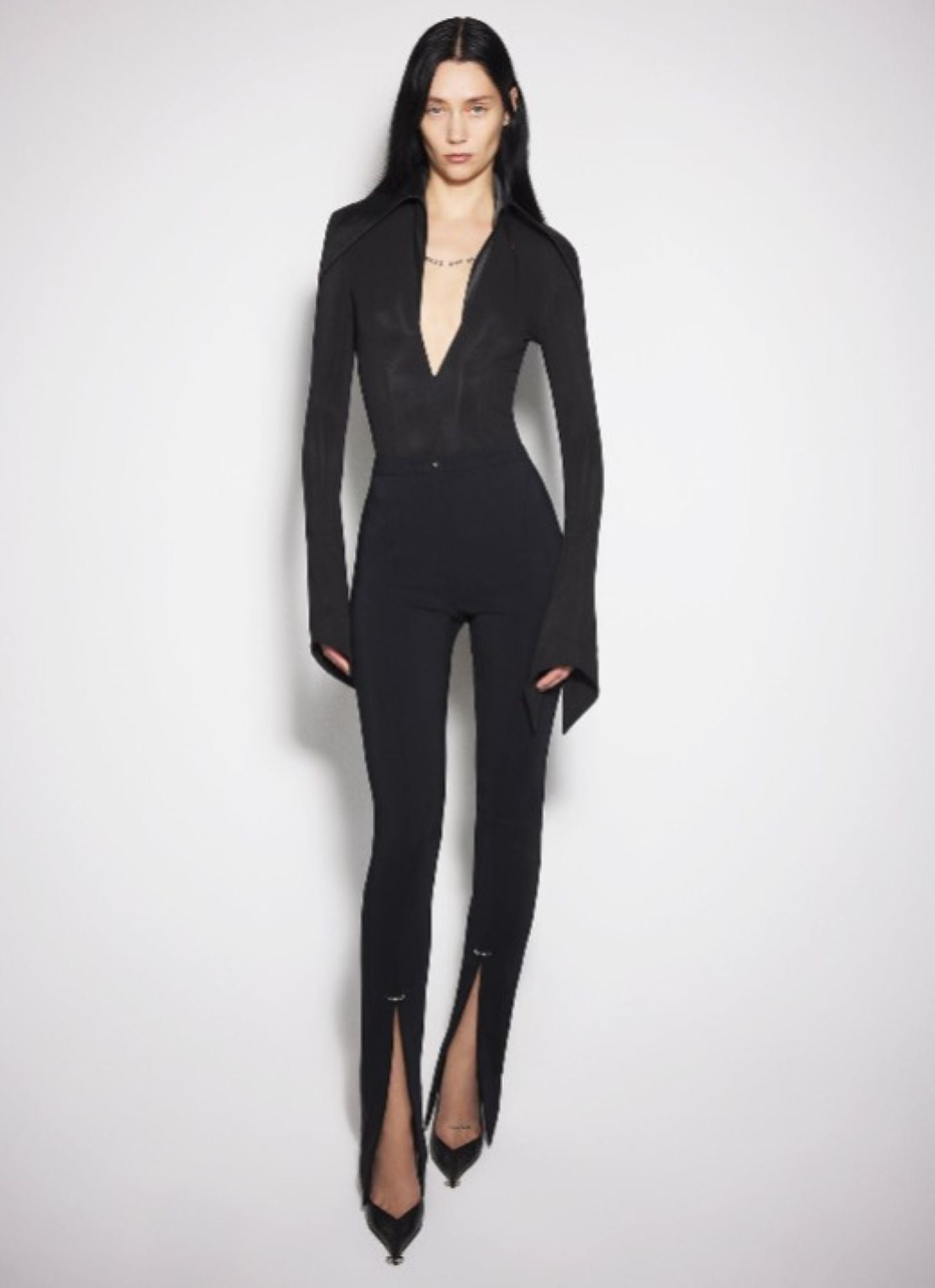 BLACK SPIKY SATIN COLLAR BODYSUIT