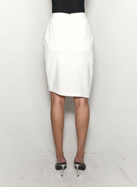 WHITE ASYMETRICAL PIERCED SKIRT