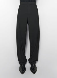 BLACK PLEATED WIDE LEG TROUSERS