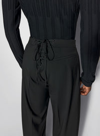 BLACK PLEATED WIDE LEG TROUSERS