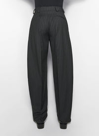 PINSTRIPE PLEATED WIDE LEG TROUSERS