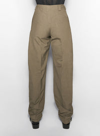 KHAKI PLEATED WIDE LEG TROUSERS