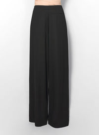 BLACK WIDE-LEG SLIT BUCKLED TROUSERS