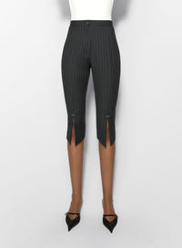 PINSTRIPE PIERCED CAPRI PANTS