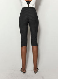 PINSTRIPE PIERCED CAPRI PANTS