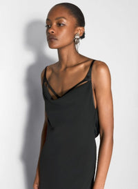 BLACK LEATHER HARNESS BACKLESS CREPE GOWN