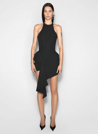 BLACK ASYMETRICAL TAILORING HALTER DRESS