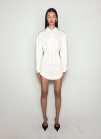 WHITE CORSETED POLO DRESS