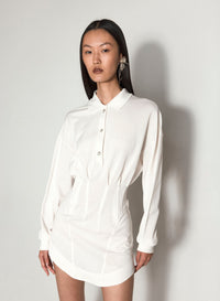 WHITE CORSETED POLO DRESS