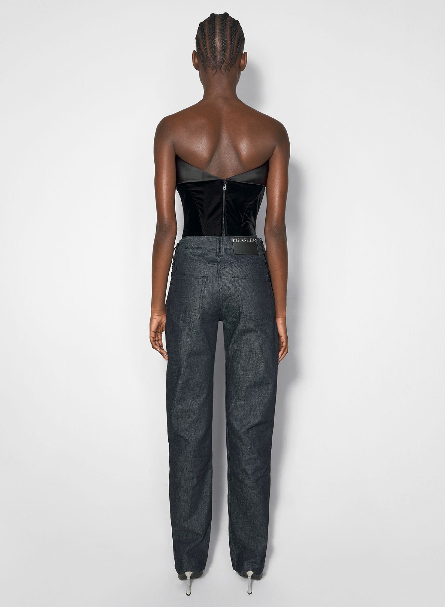 BLACK SATIN AND VELVET BUSTIER