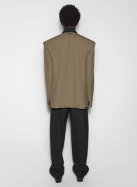 BLACK CONTRASTED COLLAR KHAKI TAILORED JACKET