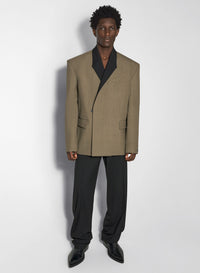 BLACK CONTRASTED COLLAR KHAKI TAILORED JACKET