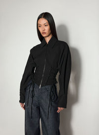 BLACK LACED CORSET WOOL JACKET