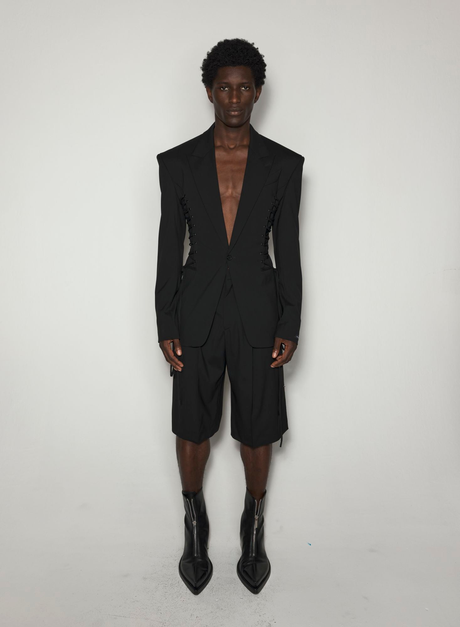 BLACK LACED UP TAILORED JACKET