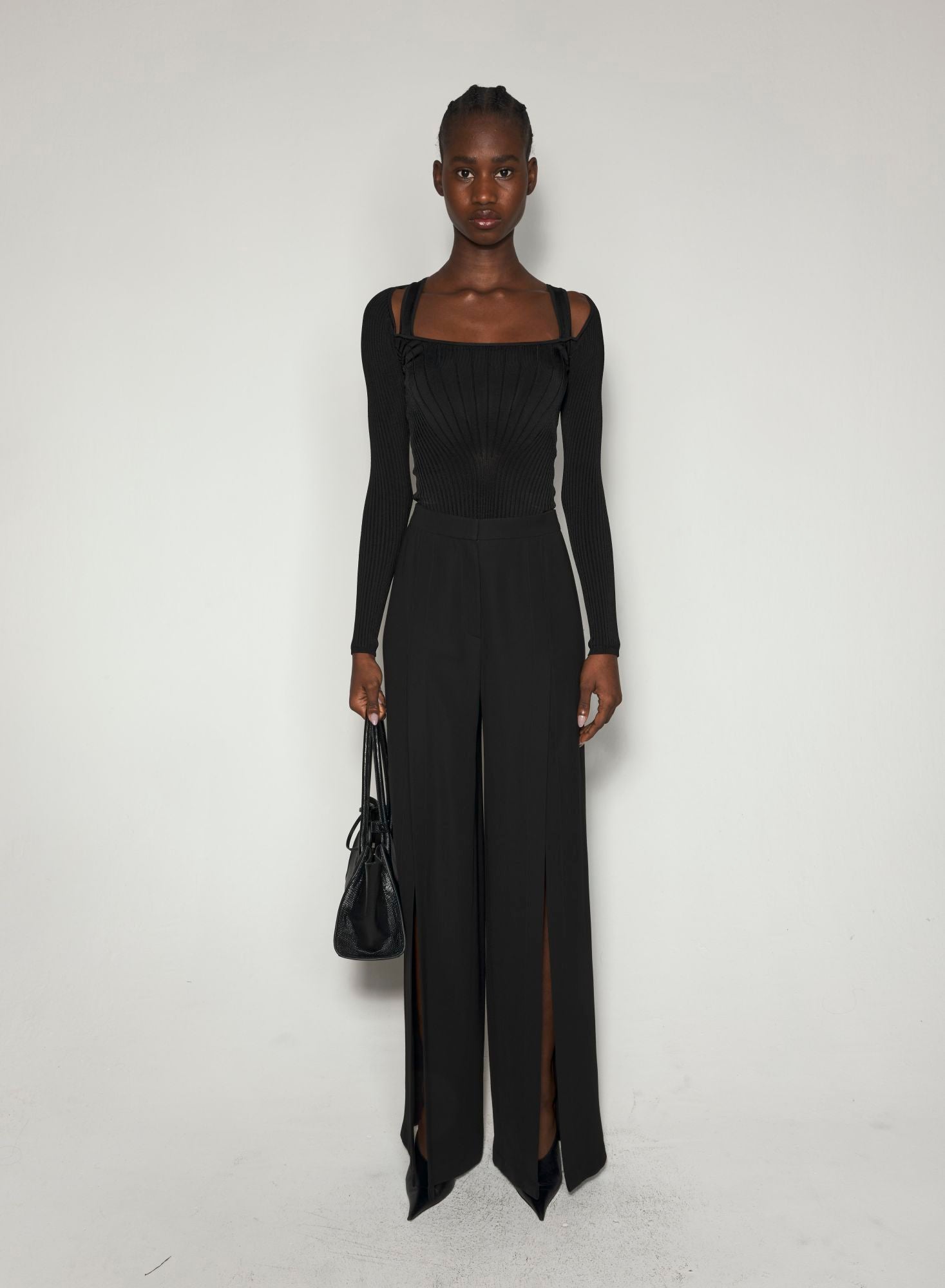 BLACK SCULPTING KNIT BODYSUIT