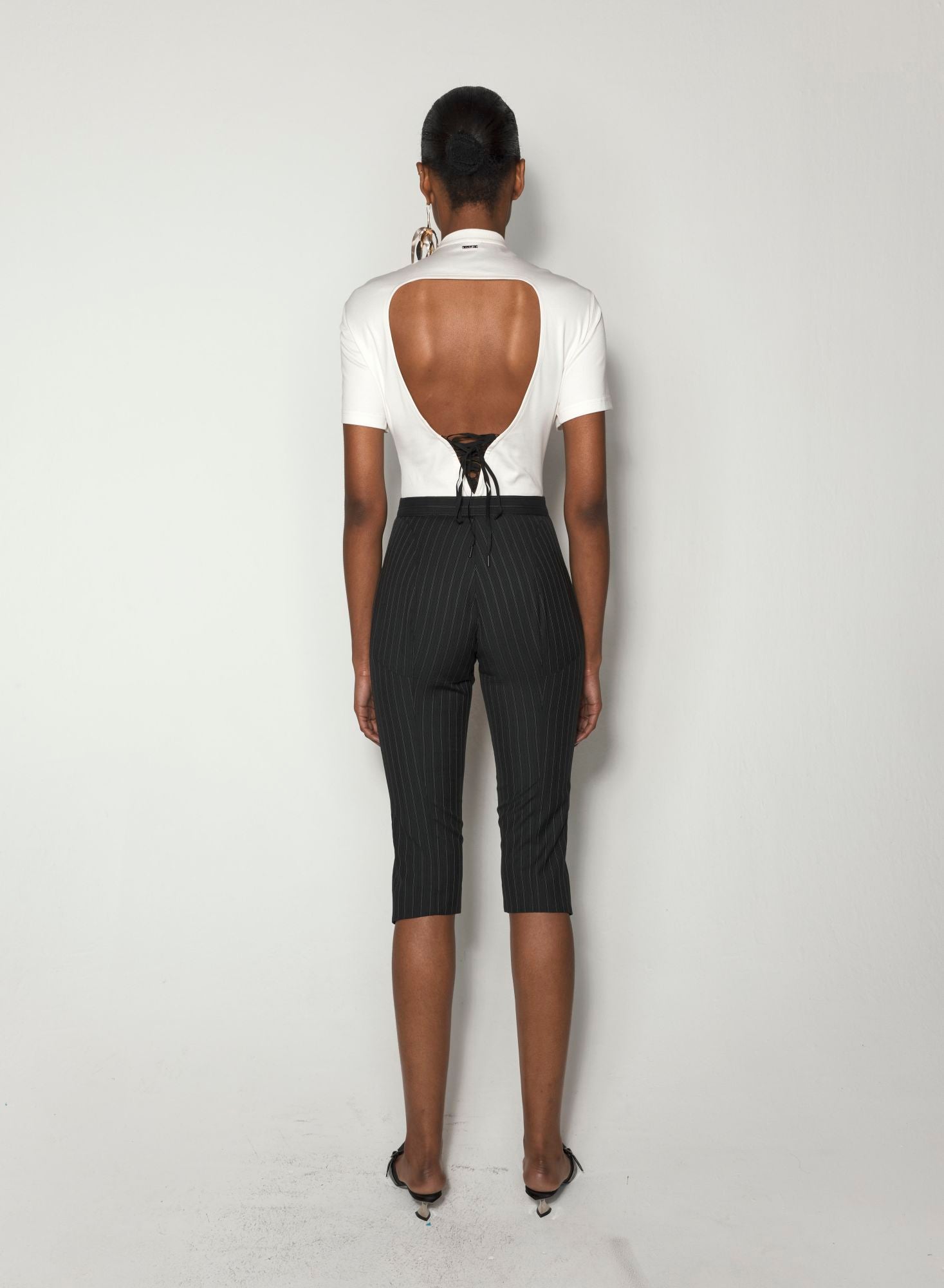 WHITE CORSET OPEN BACK JERSEY BODYSUIT