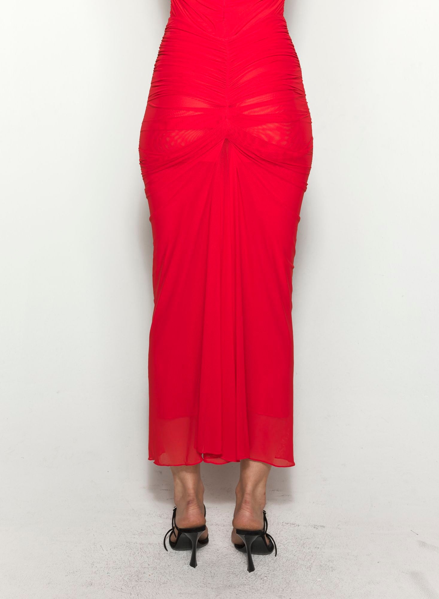 BLACK RUCHED MESH SKIRT