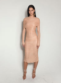 NUDE SHEER RUCHED DRESS