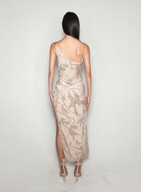 FLORAL VELVET ASYMETRICAL BUCKLED STRAP DRESS
