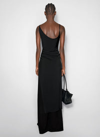 BLACK ASYMETRICAL BUCKLED STRAP DRESS