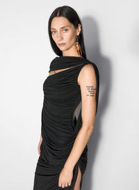 BLACK DRAPED BACKLESS GOWN