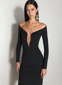 BLACK ILLUSION NECKLINE MIDI DRESS