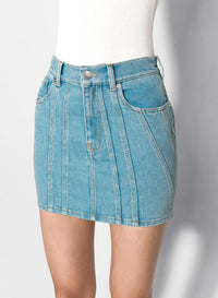 BLUE SPIRAL DENIM SKIRT