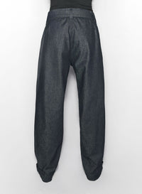BELTED WIDE-LEG RAW DENIM JEANS