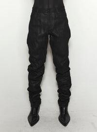 WAXED BLACK SPIRAL BAGGY JEANS