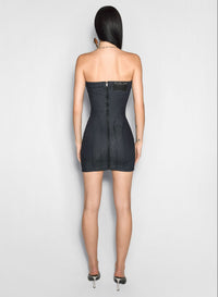 RAW BLUE SPIRAL DENIM BUSTIER DRESS