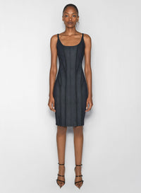 BLACK MESH RAW DENIM DRESS