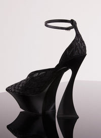 BLACK EMBROIDERED PLATFORM STRAPPY FANG 95 MULES