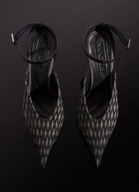 GREEN EMBROIDERED STRAPPY FANG 95 MULES