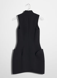 BLACK OPEN NECKLINE TAILORED DRESS