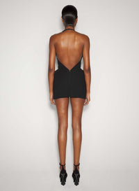 BLACK TAILORED HALTER DRESS