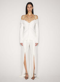 WHITE SCULPTURAL OFF-SHOULDER JACKET