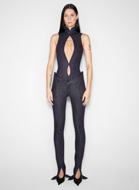 RAW DENIM OPEN NECKLINE BODYSUIT