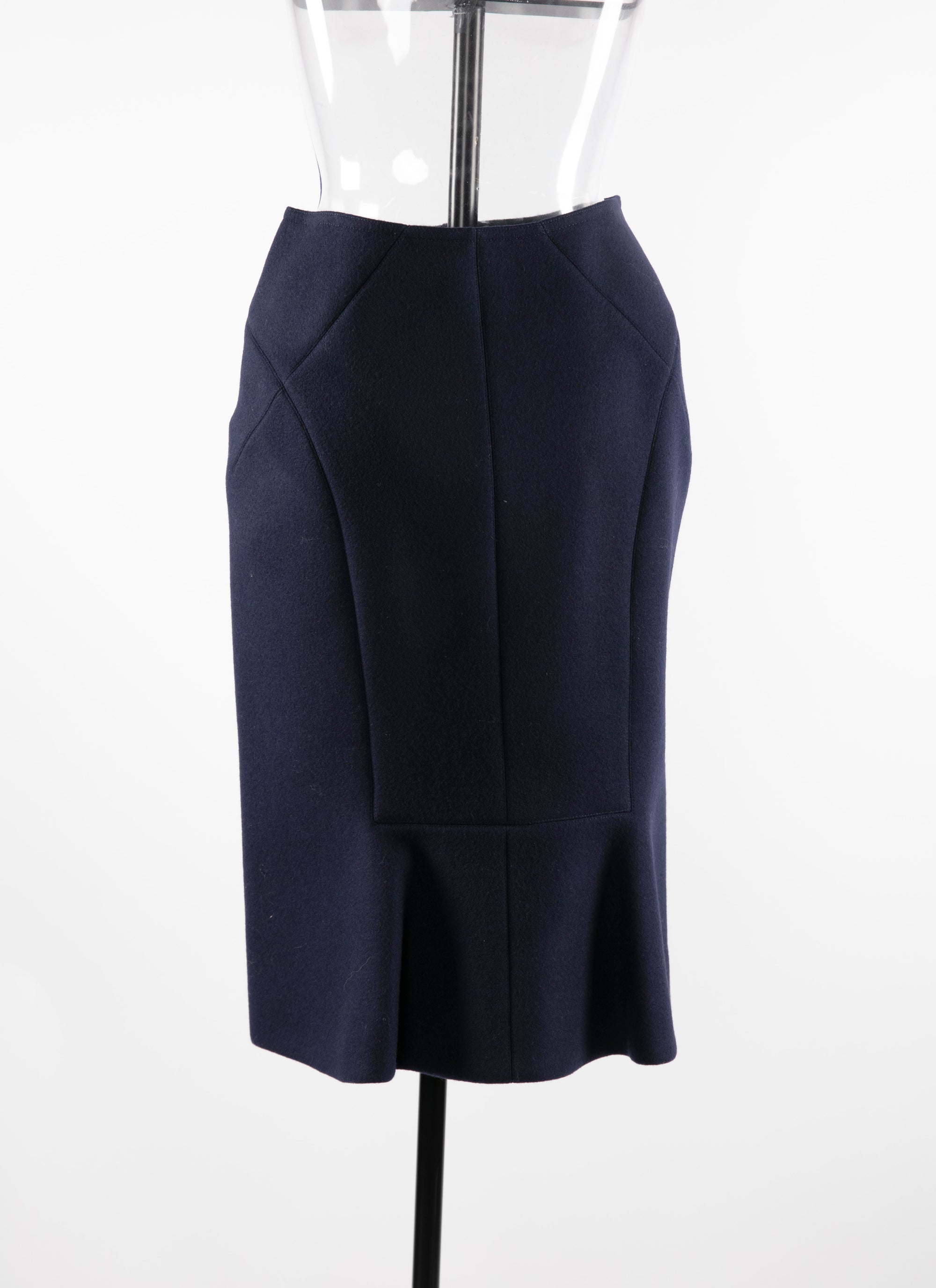 Wool pencil skirt with zip and stitching detail - Night