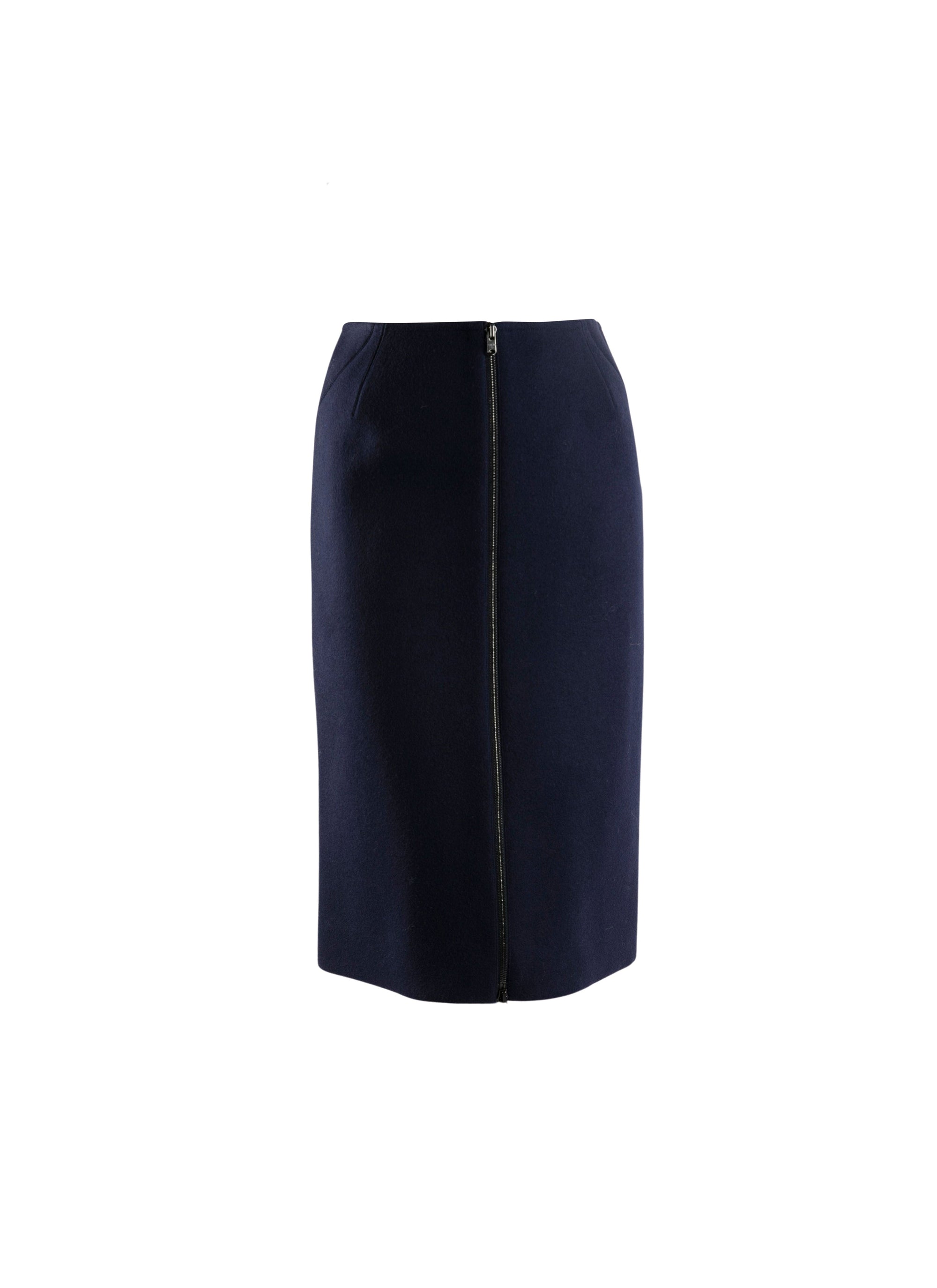 Wool pencil skirt with zip and stitching detail - Night