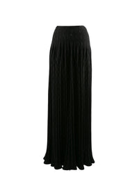 Pleated openwork long skirt in wool - Black & Imperial Green