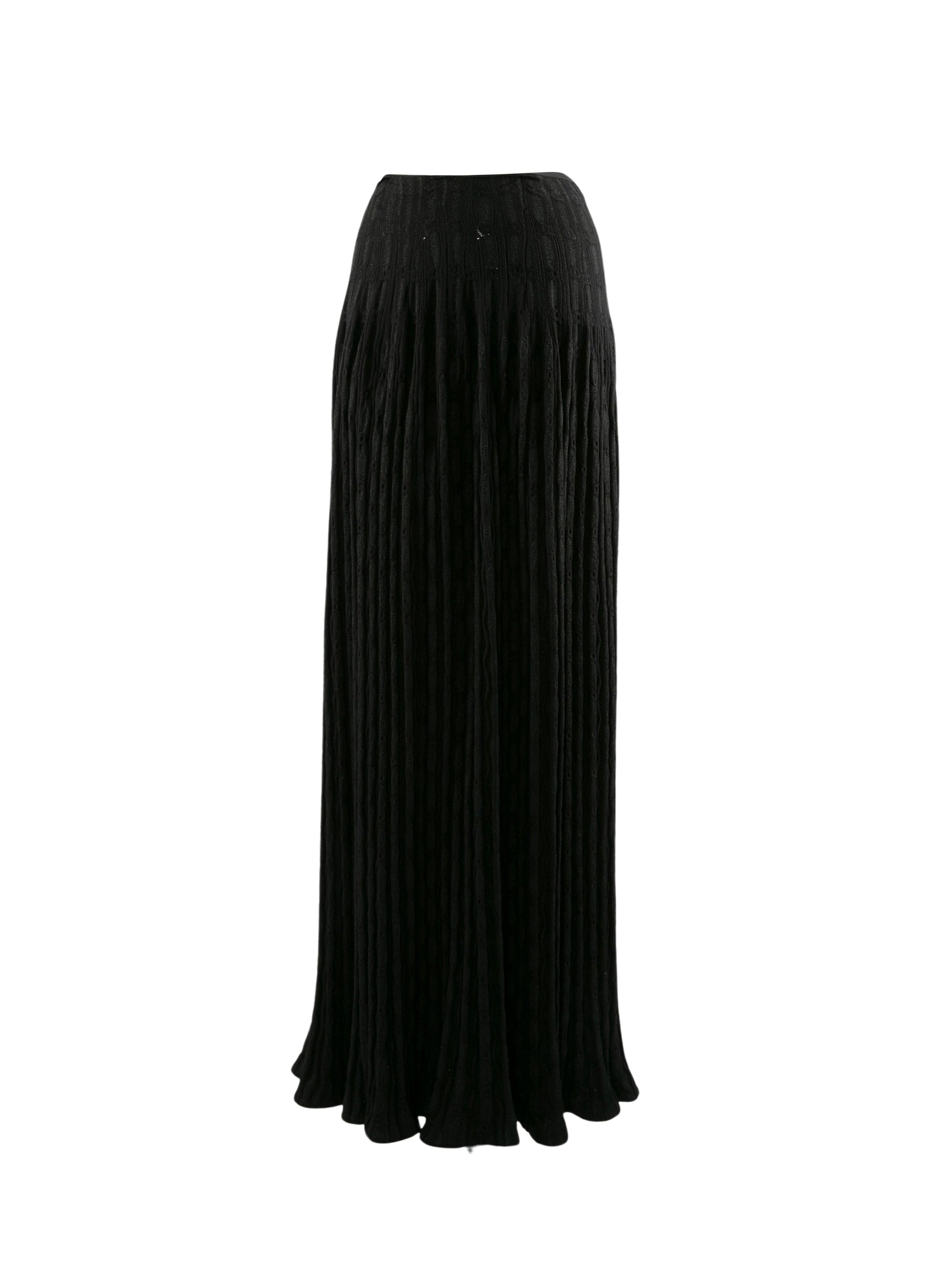 Pleated openwork long skirt in wool - Black & Imperial Green