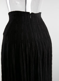 Pleated openwork long skirt in wool - Black intense