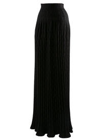 Pleated openwork long skirt in wool - Black intense