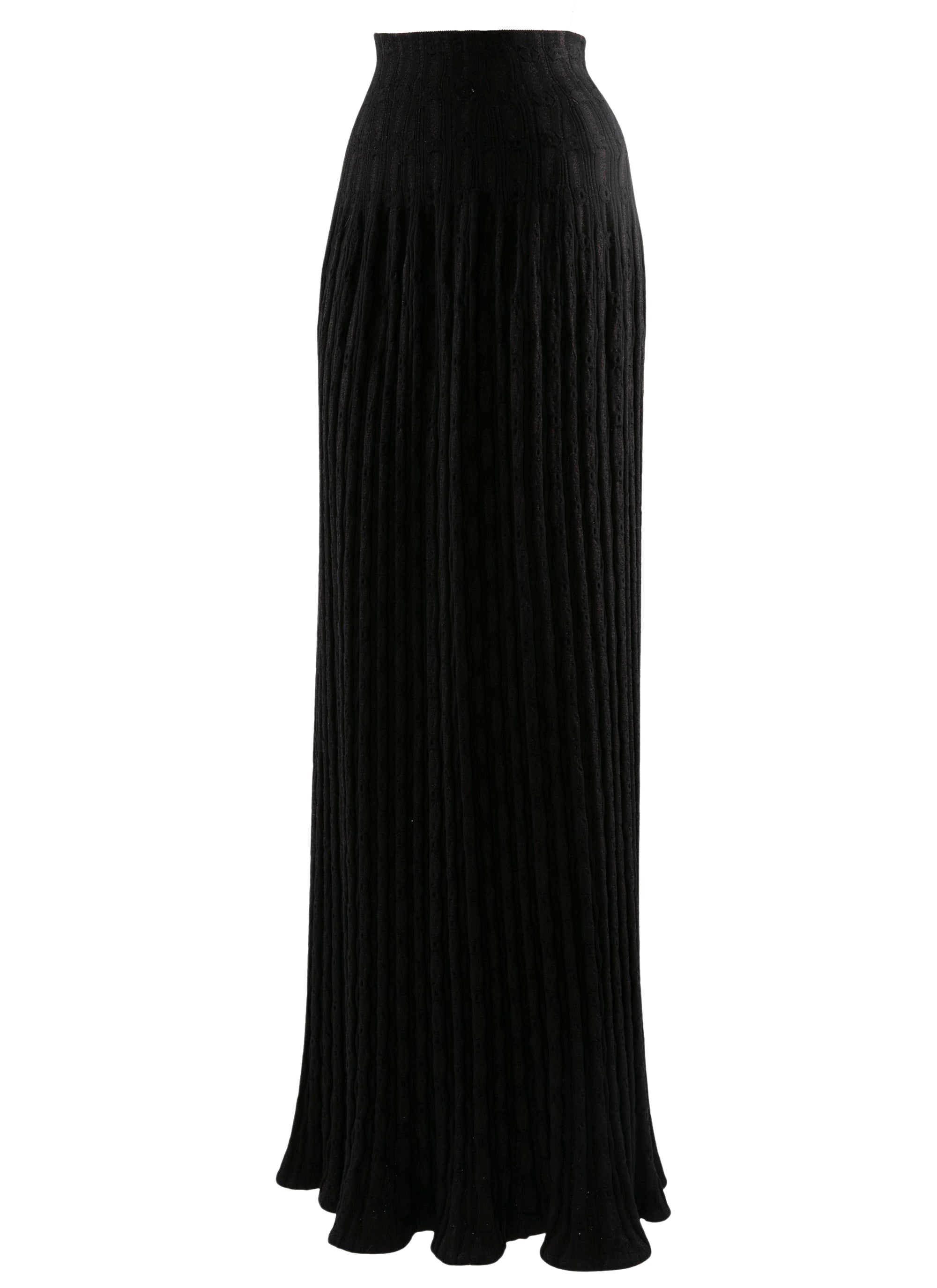 Pleated openwork long skirt in wool - Black intense