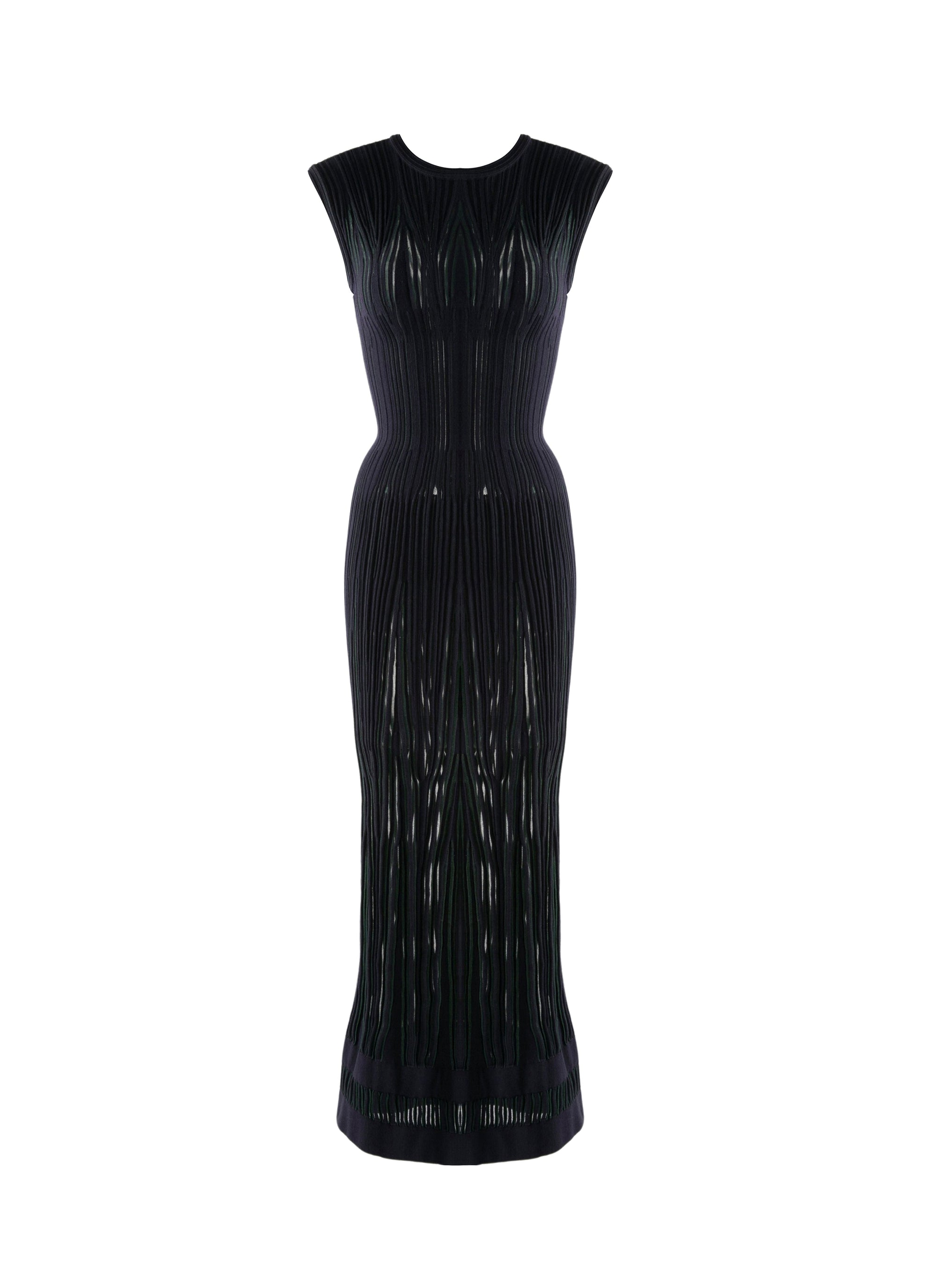 Robe sans manches en laine transparente ajustée - Nuit & Vert Imperial